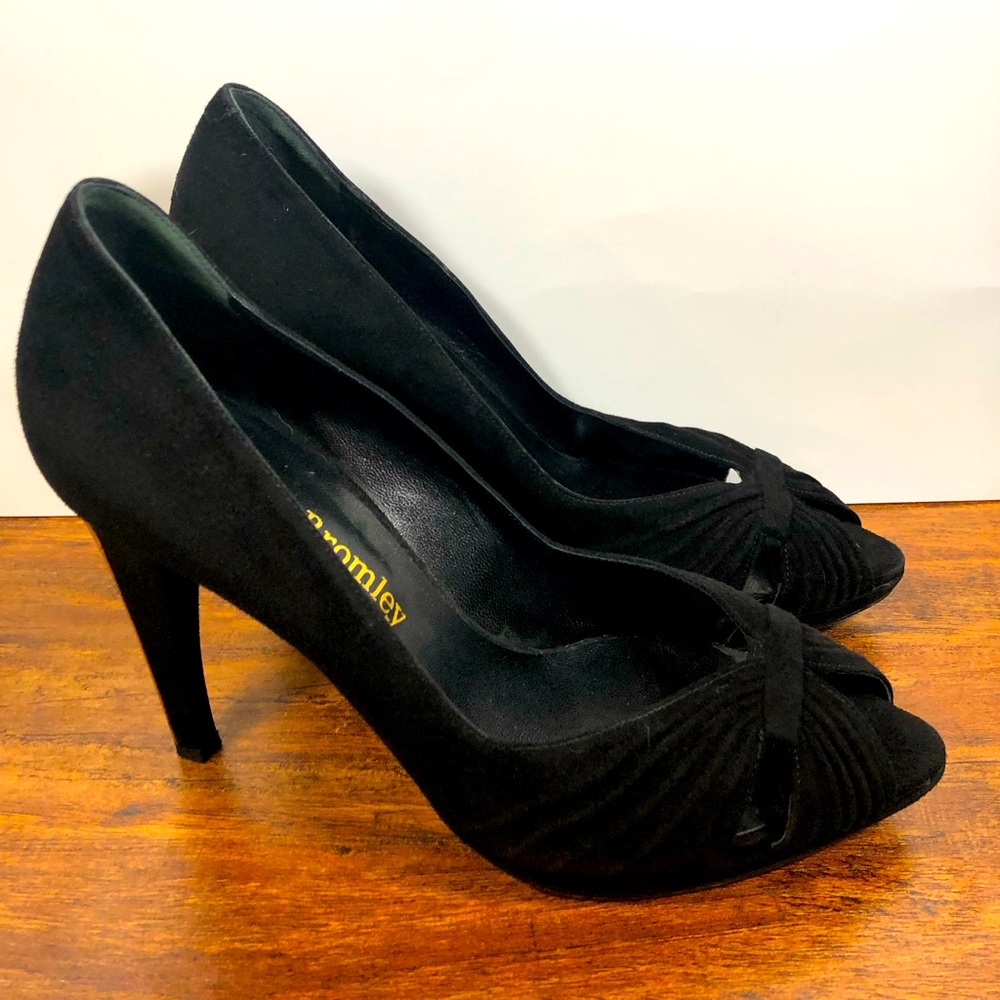 Russell & Bromley Black Suede Heels Open Toe Womens Size US 6 EU‎ 37 UK 4 Italy